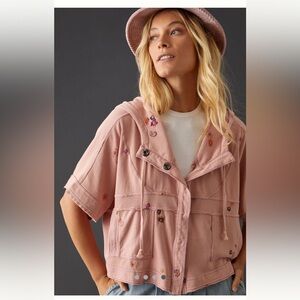 Anthropologie Pink Utility Jacket with High Collar